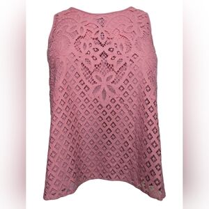 Ann Taylor LOFT Pink Lace Sleeveless Top Size Large Boho Cottage Barbie Lined
